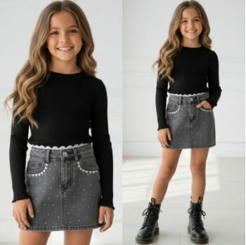 Sweet Lace Denim Skirt - Grijs