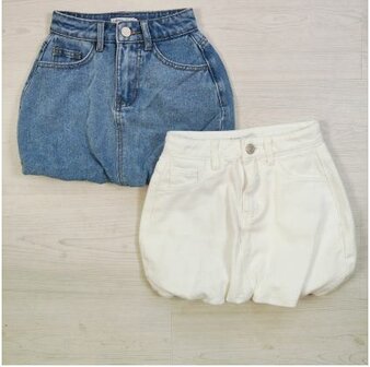 Girls Balloon Denim Skirt - Wit