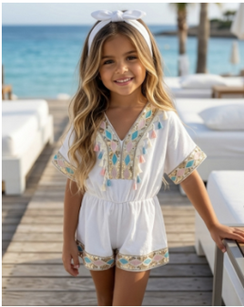 Glitter &amp; tassel playsuit &amp; headband - Wit